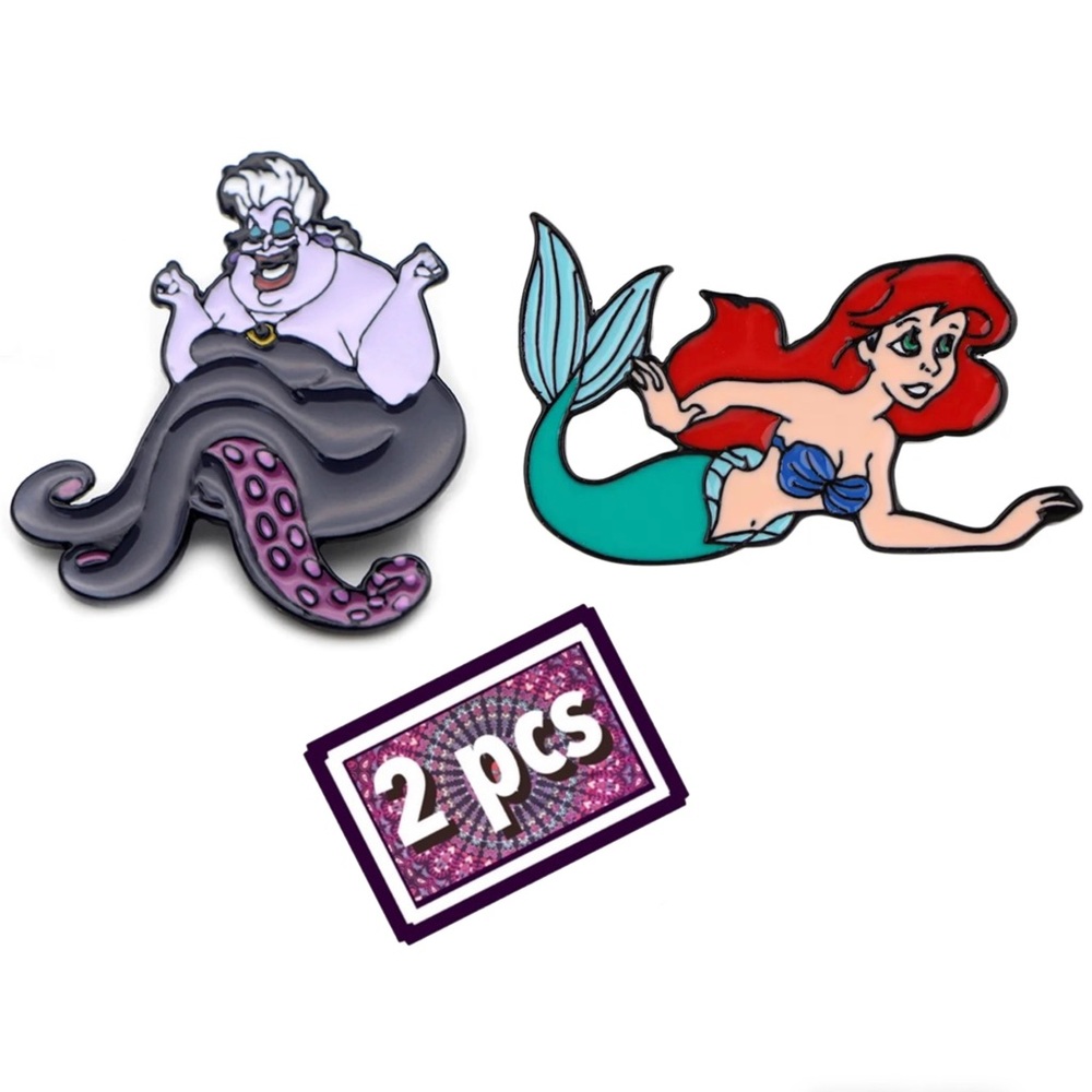 Set of 2 Little Mermaid Enamel Pins Ariel Ursula Disney Characters Brooches Gift